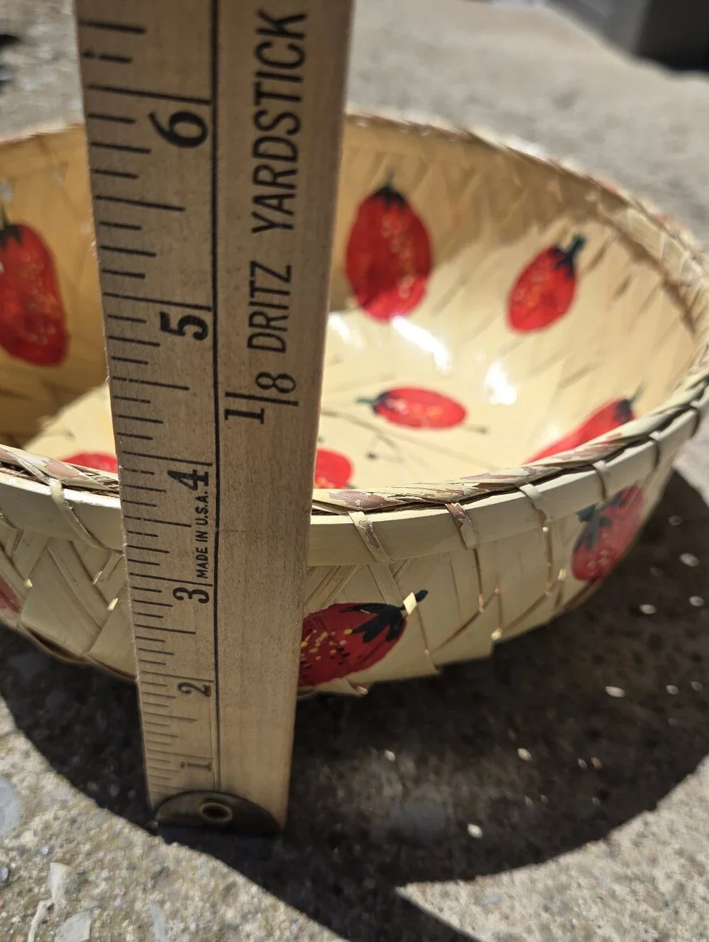 Hand painted Woven basket with strawberries/ Tomaroes Cottage Core Shabby Chic